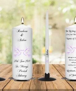 Wedding Unity Candle Set and Remembrance Candle Purple Doves