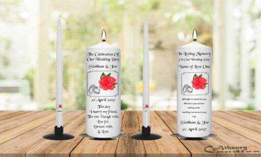 Wedding Unity Candle Set and Remembrance Candle Red Rose