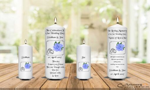 Wedding Unity Candle Set and Remembrance Candle Blue Rose