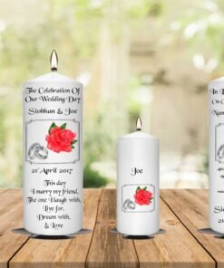 Wedding Unity Candle Set and Remembrance Candle Red Rose