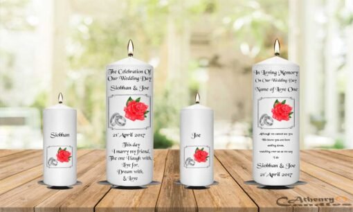 Wedding Unity Candle Set and Remembrance Candle Red Rose