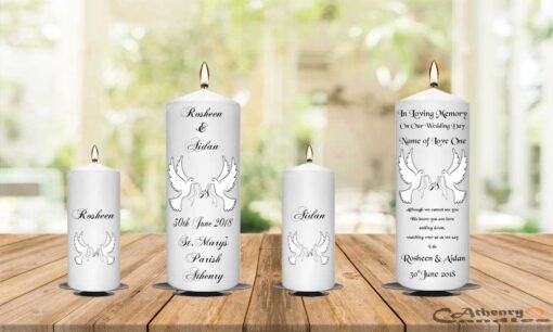 Wedding Unity Candle Set and Remembrance Candle White Doves