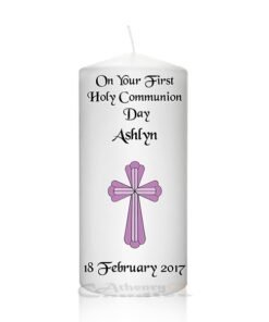Communion Candle Pink Cross Girl