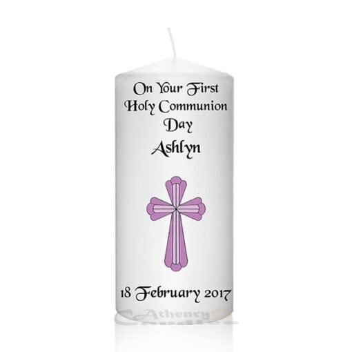 Communion Candle Pink Cross Girl