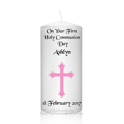 Communion Candle Pink Cross