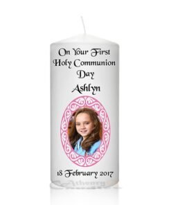 Communion Photo Candle Pink Baroque Frame