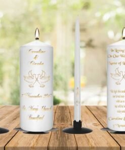 Wedding Unity Candle Set and Remembrance Candle Gold Doves