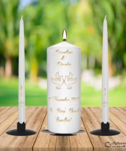 Wedding Unity Candle Set Gold Doves