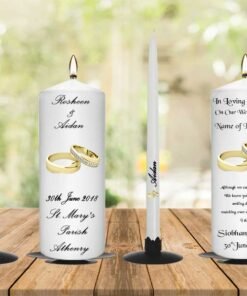 Wedding Unity Candle Set and Remembrance Candle Gold Ring with Diamond