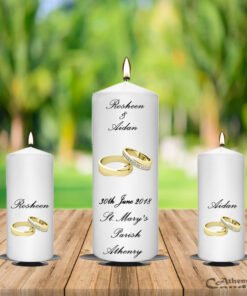 Wedding Unity Candle Set Gold Ring with Diamond