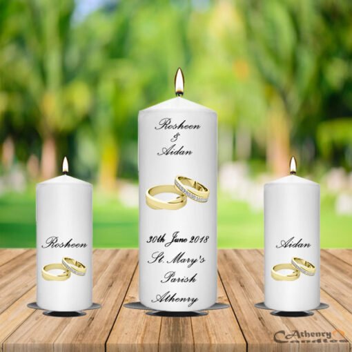 Wedding Unity Candle Set Gold Ring with Diamond