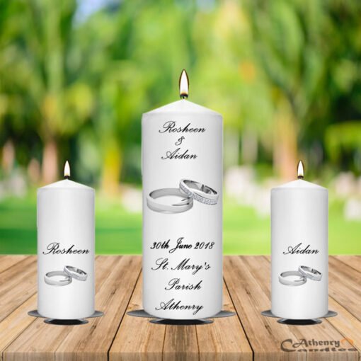 Wedding Unity Candle Set Silver Ring with Diamond