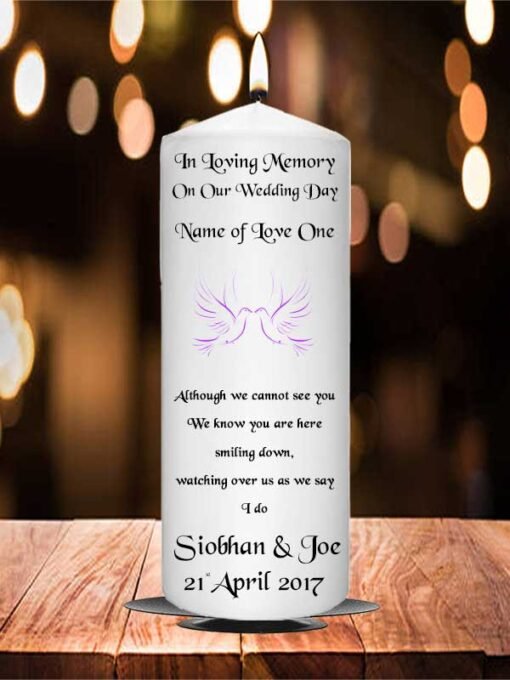 Wedding Remembrance Candle Purple Doves