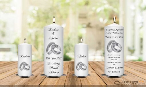 Wedding Unity Candle Set and Remembrance Candle Silver Ring