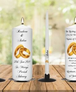 Wedding Unity Candle Set and Remembrance Candle Gold Ring
