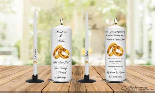 Wedding Unity Candle Set and Remembrance Candle Gold Ring