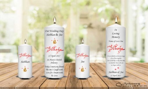 Wedding Unity Candle Set And Remembrance Candle Cherry Blossom Tree