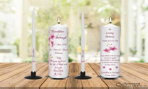 Wedding Unity Candle Set And Remembrance Candle Cherry Blossom