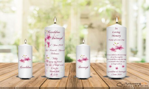 Wedding Unity Candle Set And Remembrance Candle Cherry Blossom