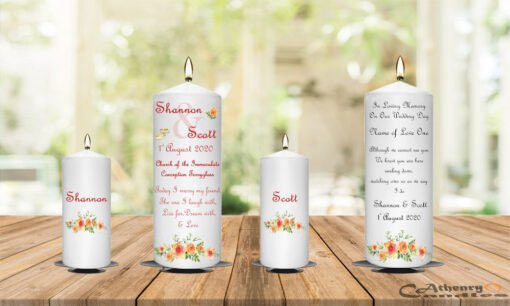 Wedding Unity Candle Set And Remembrance Candle Watercolor Orange Floral