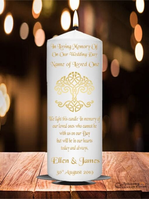 Wedding Remembrance Candle Gold Celtic Tree of Life