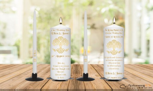 Wedding Unity Candle Set And Remembrance Candle Gold Celtic Tree of Life