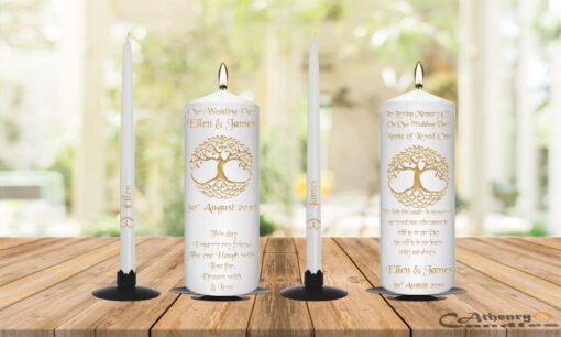 Wedding Unity Candle Set And Remembrance Candle Gold Tree of Life