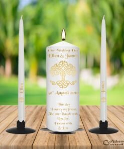 Wedding Unity Candle Set Gold Celtic Tree of Life