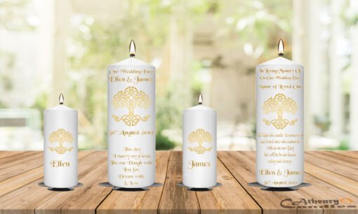 Wedding Unity Candle Set And Remembrance Candle Gold Celtic Tree of Life