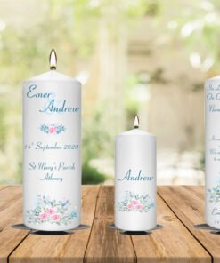 Wedding Unity Candle Set And Remembrance Candle Teal and Pink Rose
