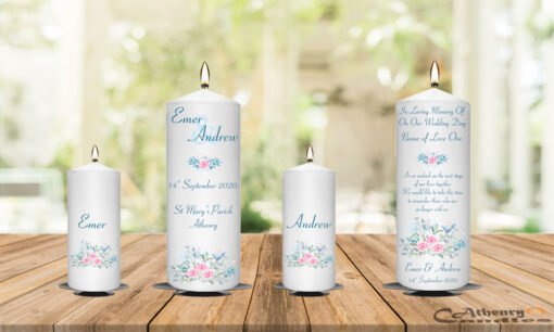 Wedding Unity Candle Set And Remembrance Candle Teal and Pink Rose