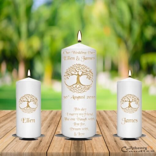 Wedding Unity Candle Set Gold Tree of Life