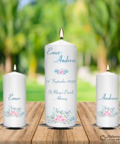 Wedding Unity Candle Set Teal and Pink Rose