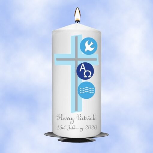 Christening Candle Boy Alfa Blue Cross 0377