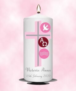 Christening Candle Girl Alfa Pink Cross 0375