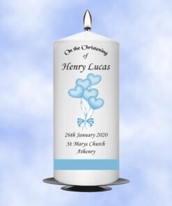 Christening Candle Boy Balloon With Blue Satin Ribbon