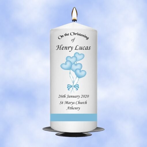 Christening Candle Boy Balloon With Blue Satin Ribbon