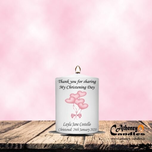 Christening Candle Girl Balloon With Pink Satin Ribbon