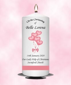 Christening Candle Girl Balloon With Pink Satin Ribbon