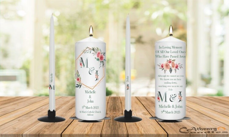 Wedding Unity Candle Set And Remembrance Candle Monograms with Flowers ...