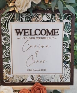 Personalised Botanical Panel wedding welcome sign with layered floral background