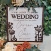 Personalised Floral Frame wedding welcome sign with dark wooden border
