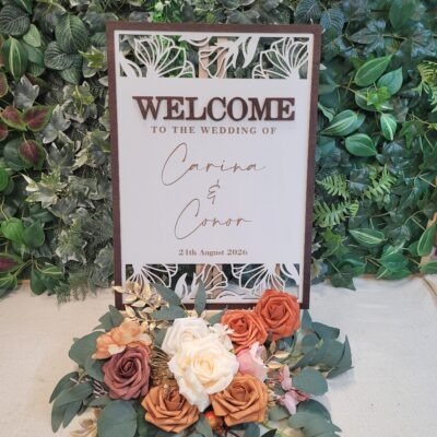 Personalised Botanical Frame wedding welcome sign with full dark wooden border