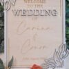 Personalised Leaf Frame Wedding Welcome Sign with layered botanical corner details