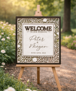 Custom botanical wedding sign with detailed cut-out foliage design