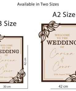Elegant botanical wedding entrance sign personalised with couple names and date