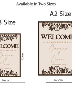 Handmade personalised wedding entrance sign with dark frame and raised lettering