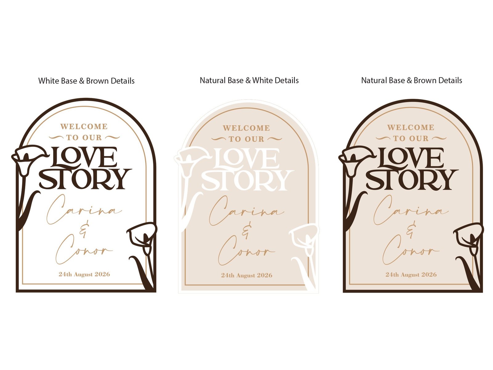 Handmade personalised wedding entrance sign with raised lettering and floral accents