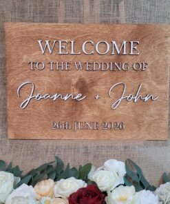 classic wooden wedding welcome sign dark brown white lettering ireland handmade