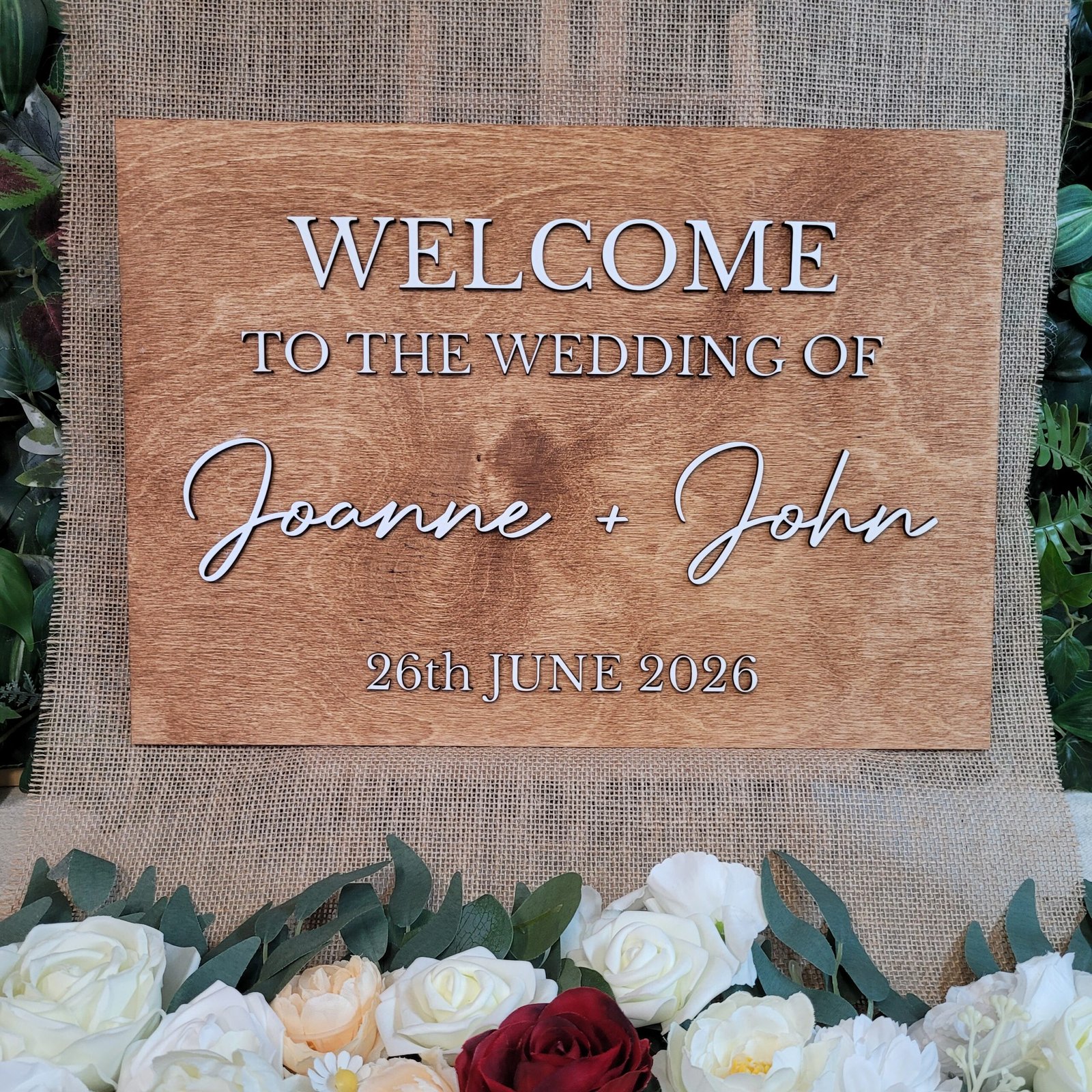classic wooden wedding welcome sign dark brown white lettering ireland handmade